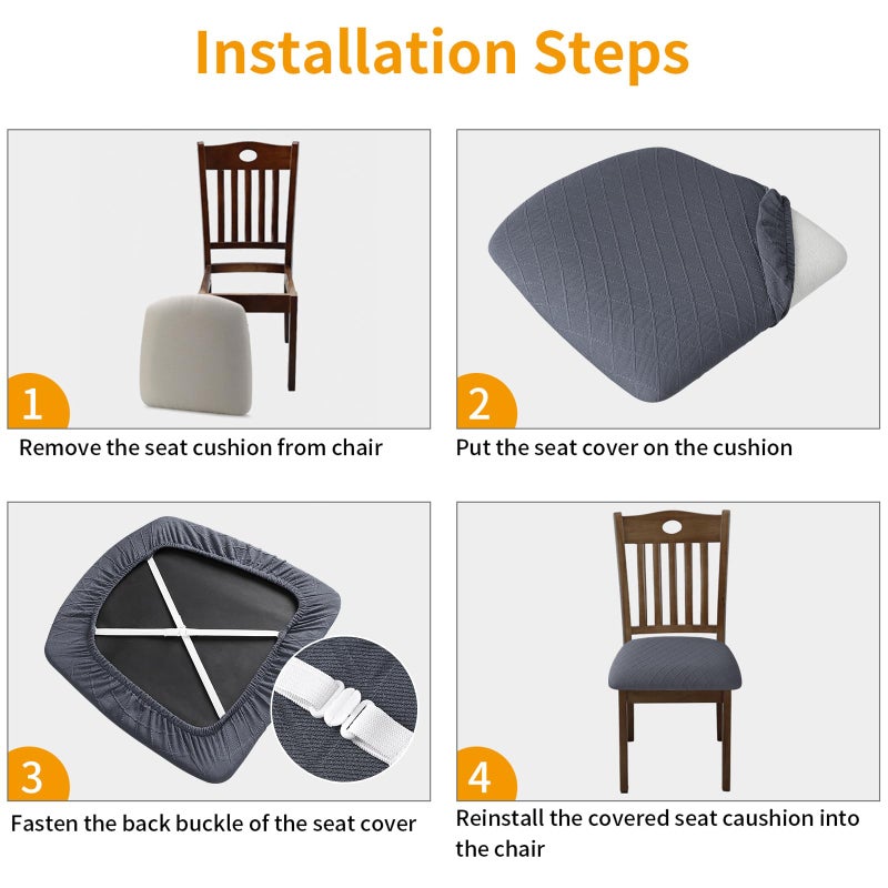 Fuloon Stretch Chair Seat Covers 4 PCS, Removable Washable Dining Chair Covers Anti-Dust Dining Room Seat Cushion Slipcovers (4, Gray) - Image 5